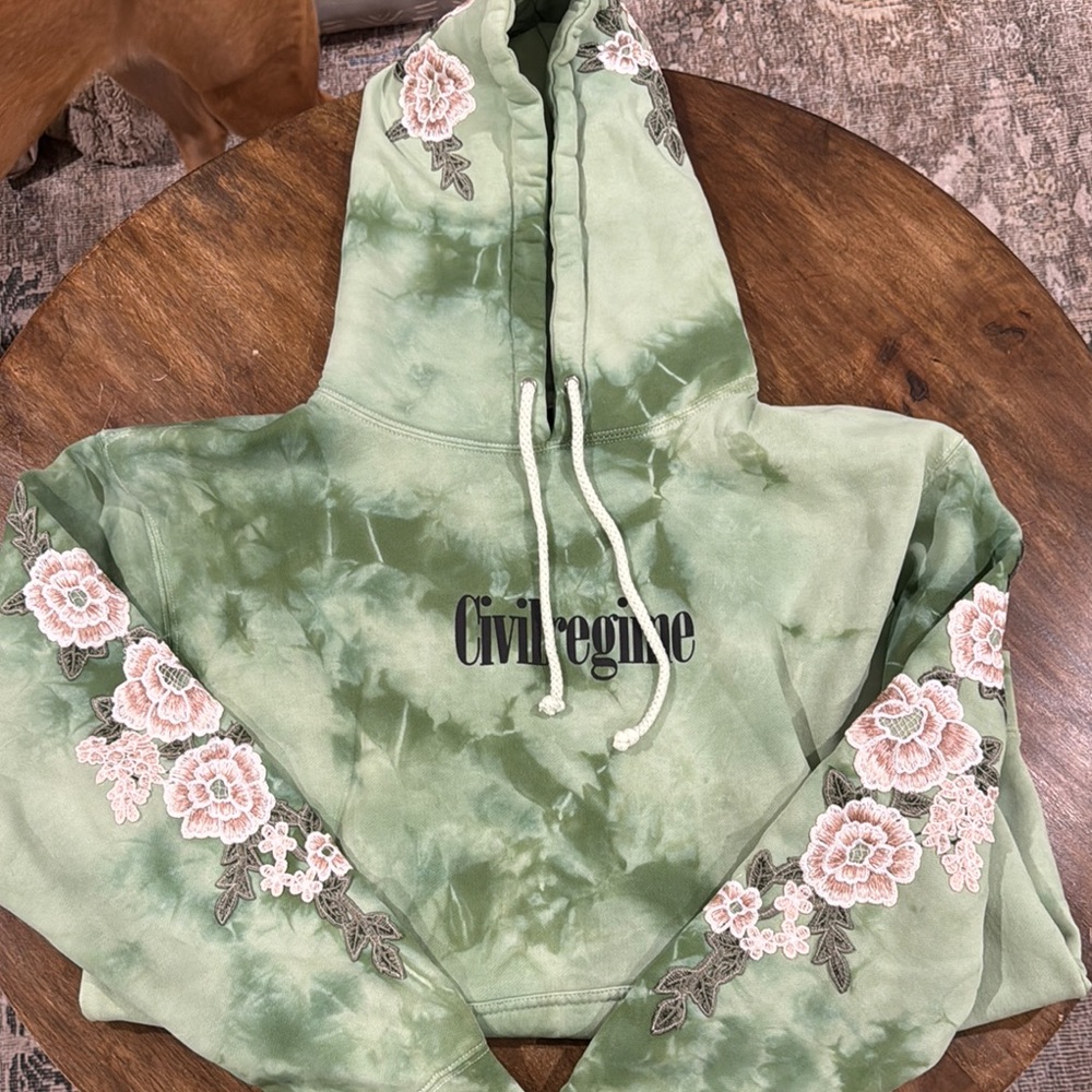Civil Regime Green Tie-Dye Hoodie with Floral Embroidery